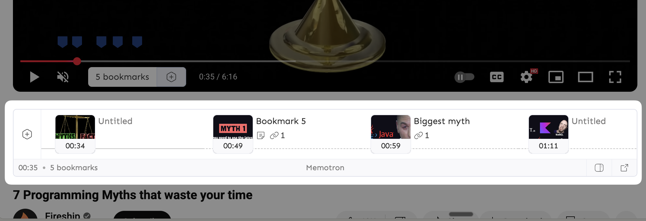 Youtube bookmarks bar